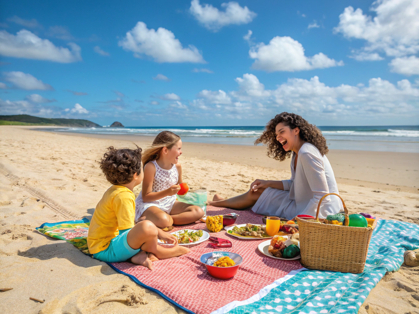 Family celebration and party picnic on the Sussex coast